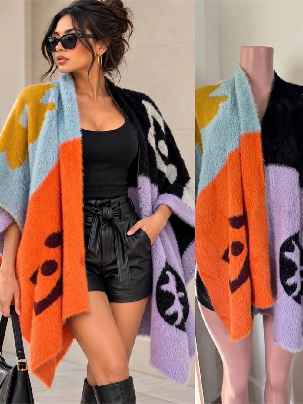 Color Block Geometric Shrug